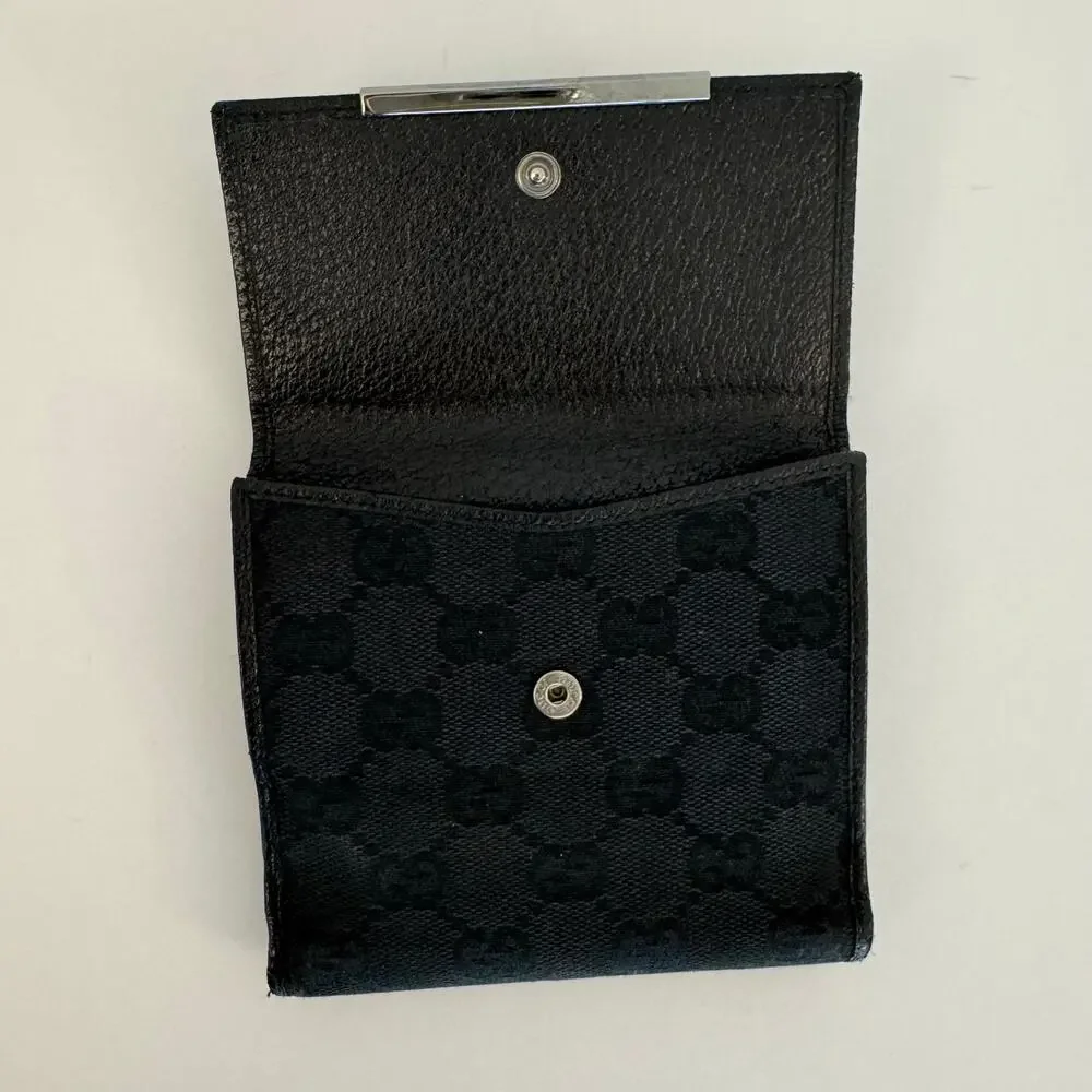 Gucci Double Sided Canvas GG Logo Leather Trim Bifold Wallet Black - Picture 4 of 15